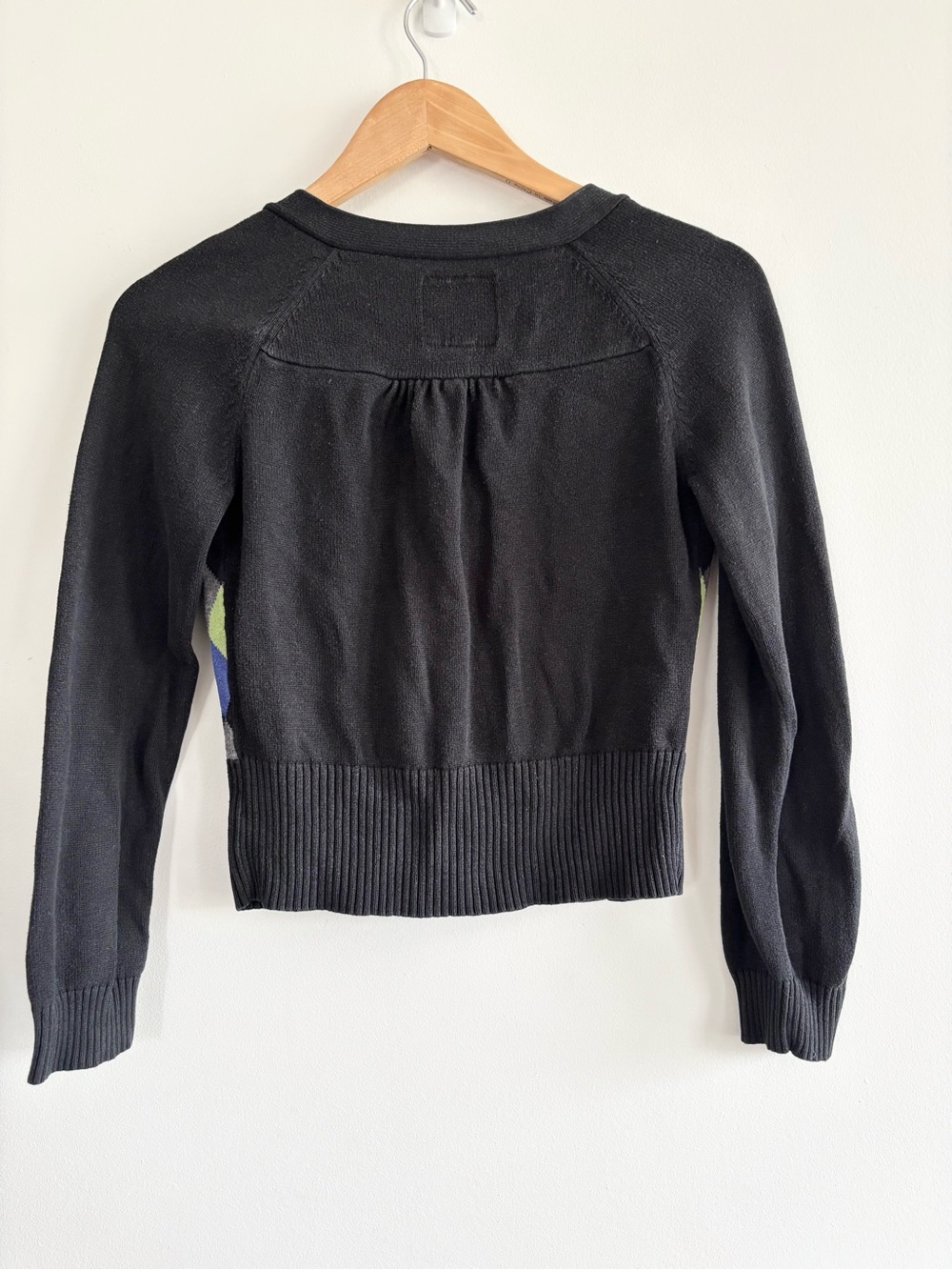 Y2K Argyle V-Neck Cardigan Sweater with Blue & Green Diamonds - Picture 9 of 12